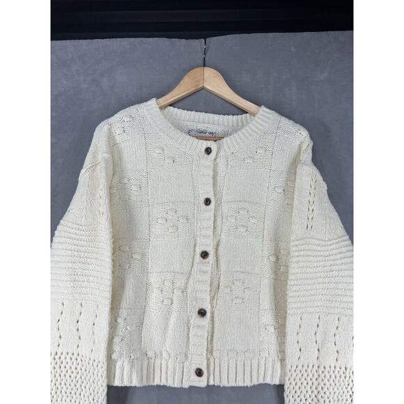 Anthropologie Pilcro Diana Cropped Cardigan Sweater Size Medium Ivory - Picture 4 of 9